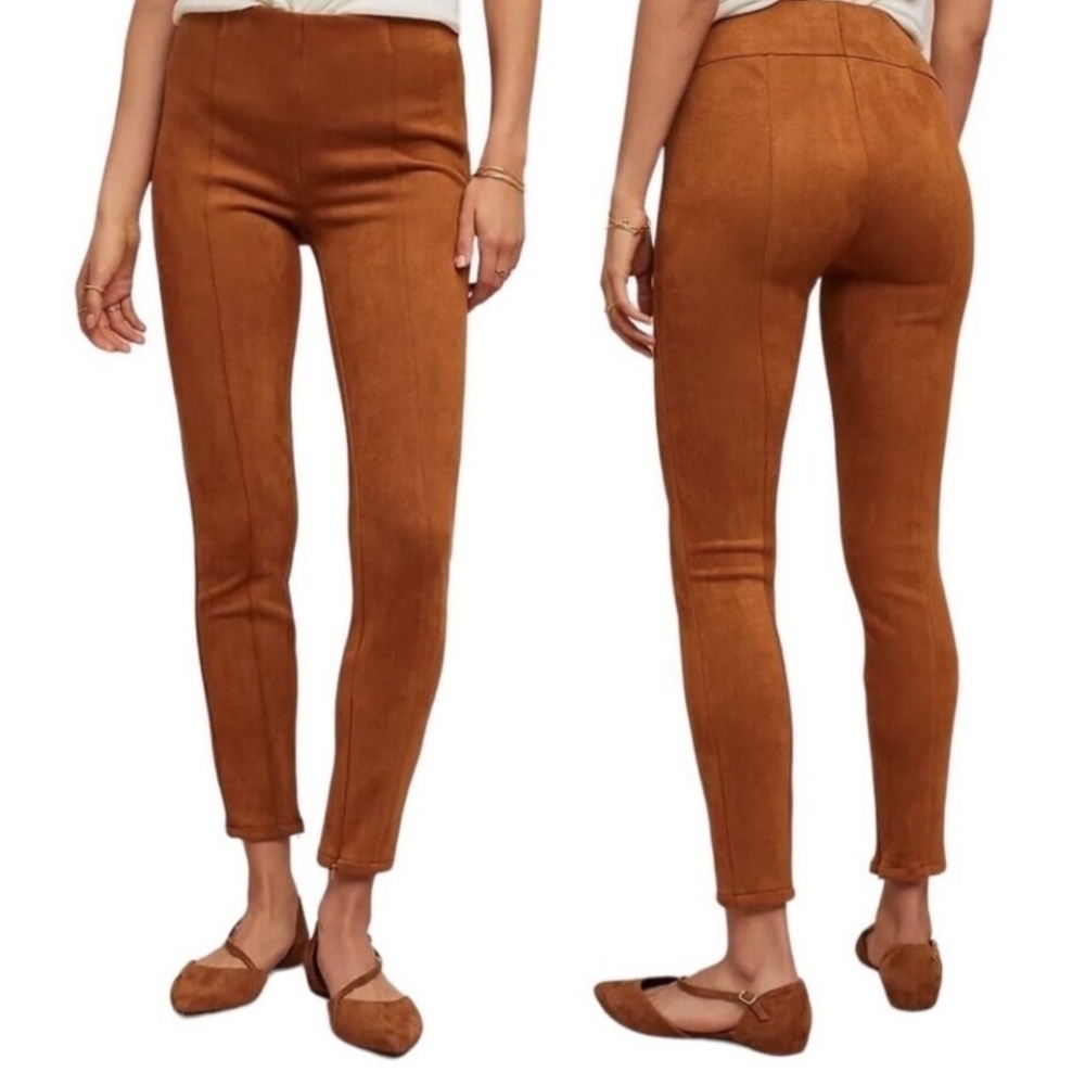 Anthropologie Legging Pants 30 Cedar Tan Faux Suede High-Rise Zip Bottom Stretch
